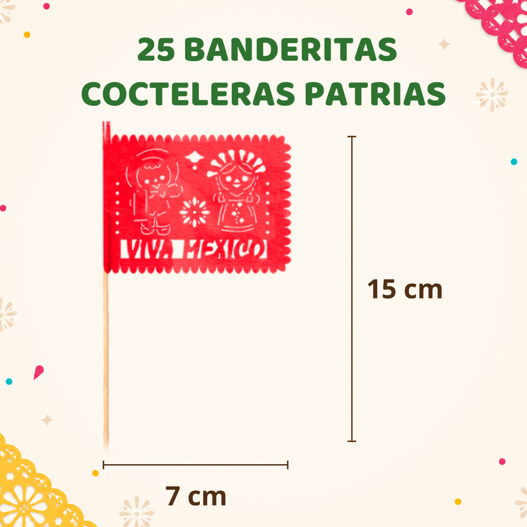 25 Banderitas Cocteleras Patrias – Papel China