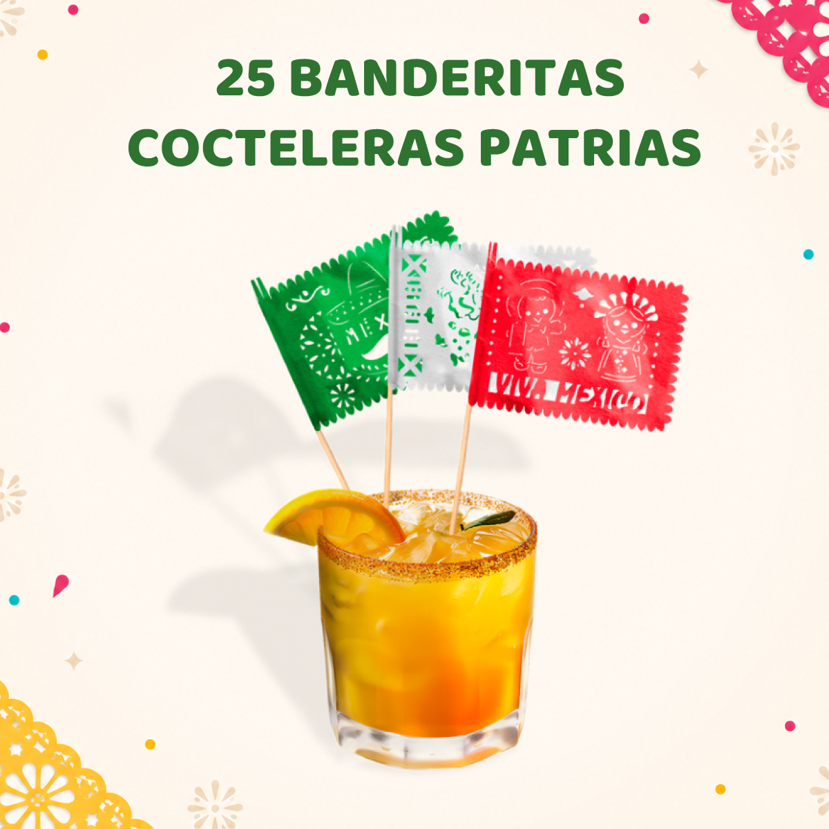 25 Banderitas Cocteleras Patrias – Papel China