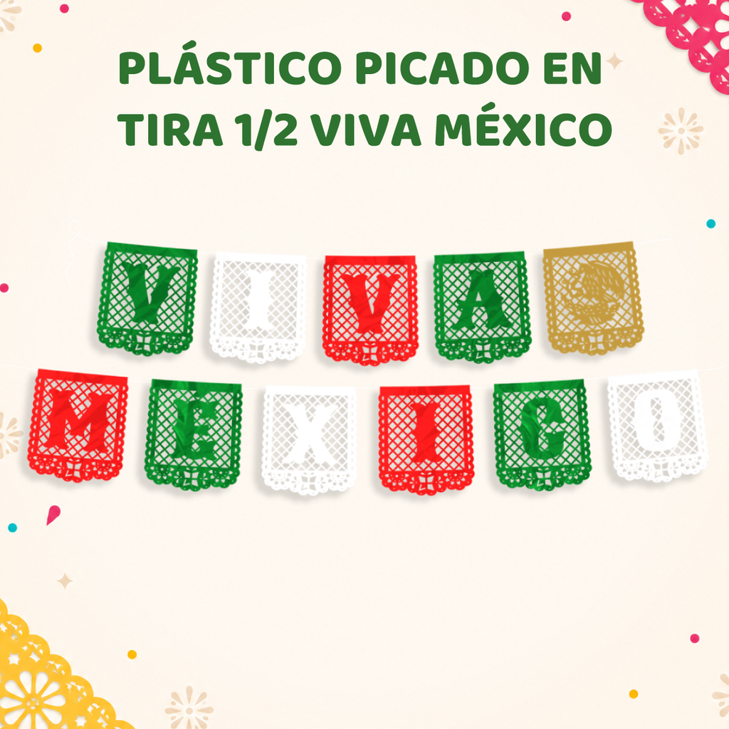 Plástico Picado "¡Viva México!" | 10 tiras (50 m)