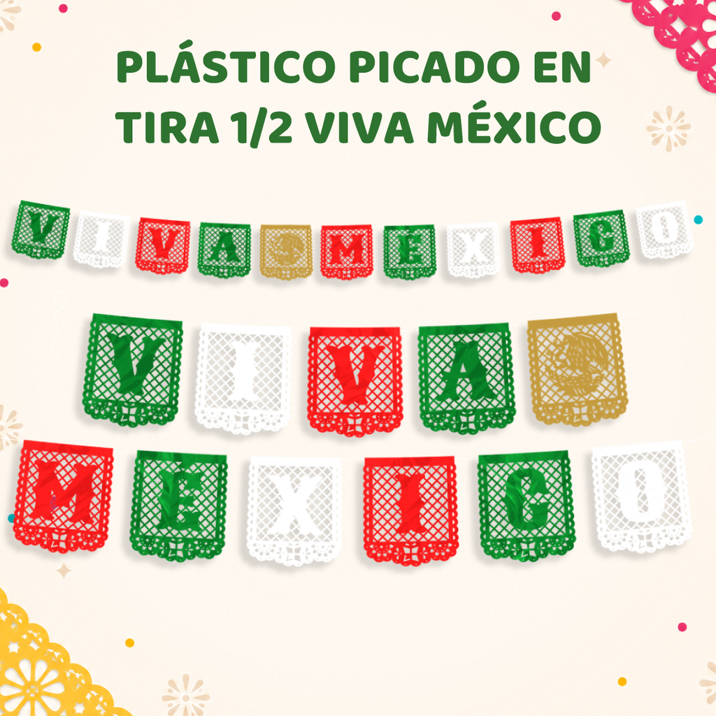 Plástico Picado "¡Viva México!" | 10 tiras (50 m)